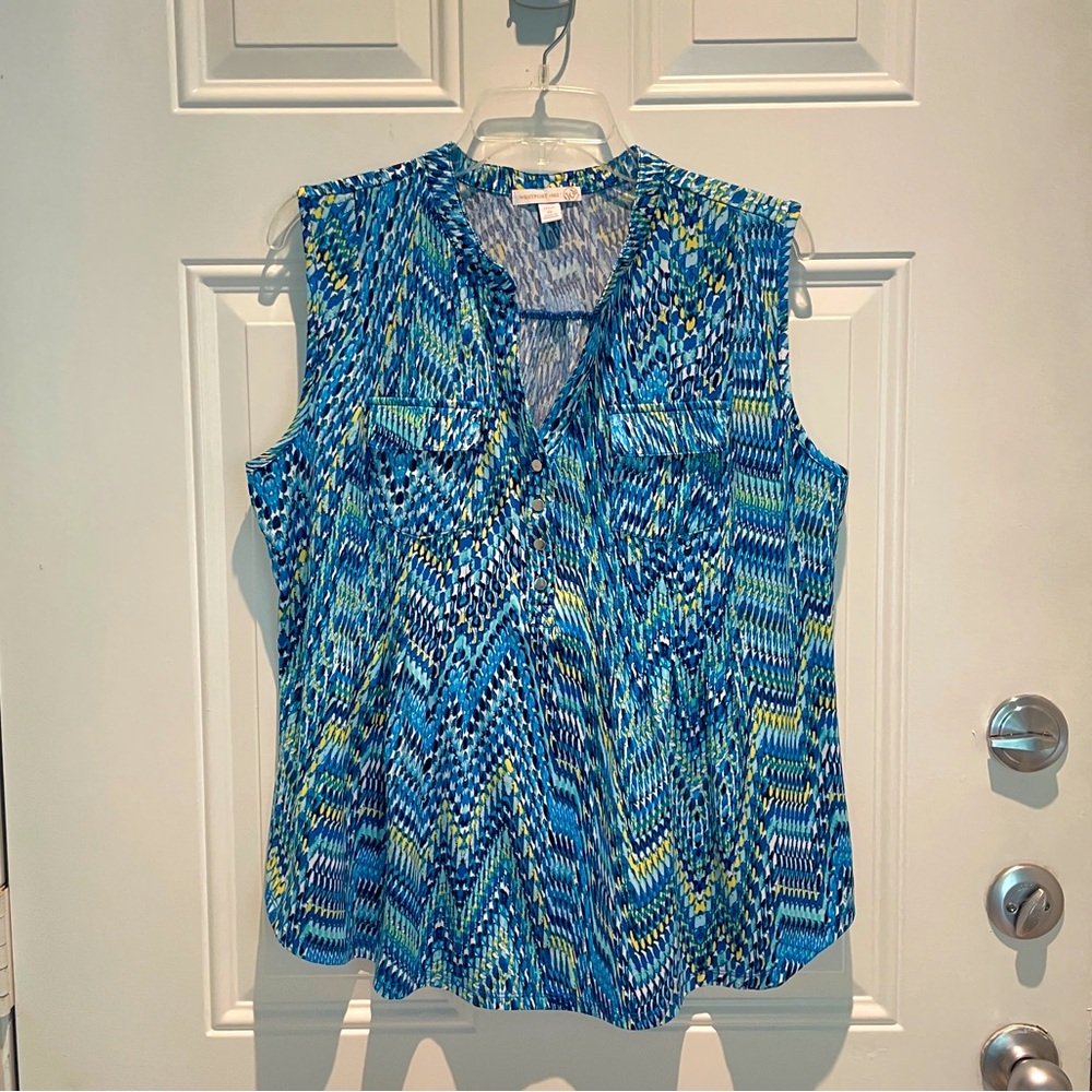 Westport Blue Turquoise Yellow White Snake Print Sleeveless Top Size Petite XL